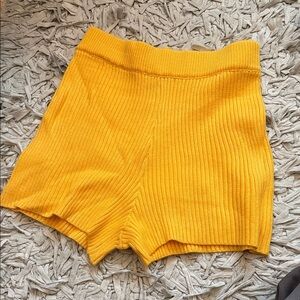 Vici Mustard Ribbed High Waist Shorts